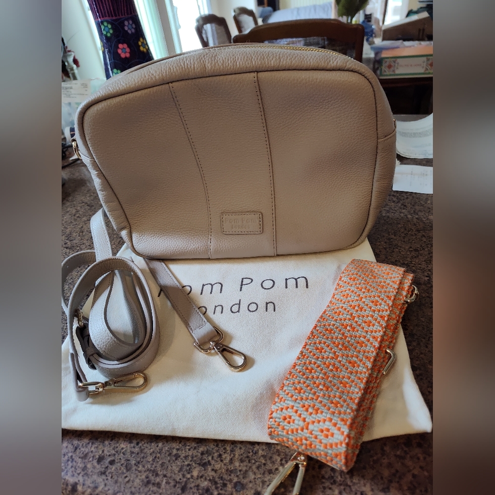 Pom Pom London stone genuine leather City Plus bag crossbody purse